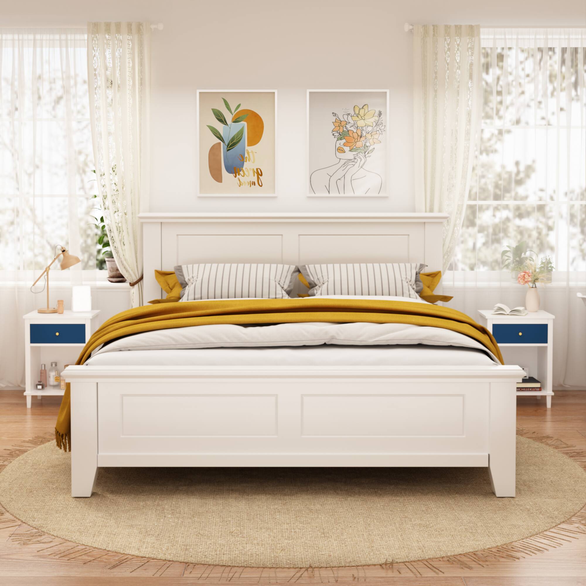 Back. Z-Edge - Modern Nightstand with Drawers and Shelf, Small Bedside Table for Living Room, Bedroom - Blue.
