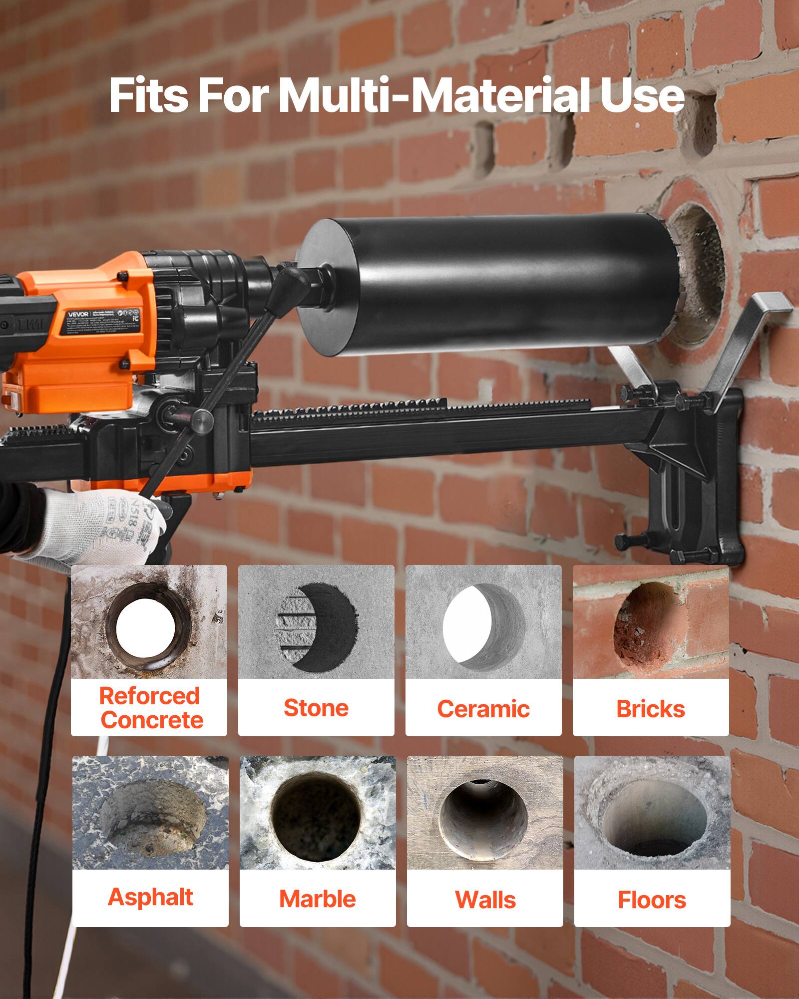 Fits For Multi-Material Use

LKM
VEVOR

Reforced Concrete
Stone
Ceramic
Bricks
Asphalt
Marble
Walls
Floors