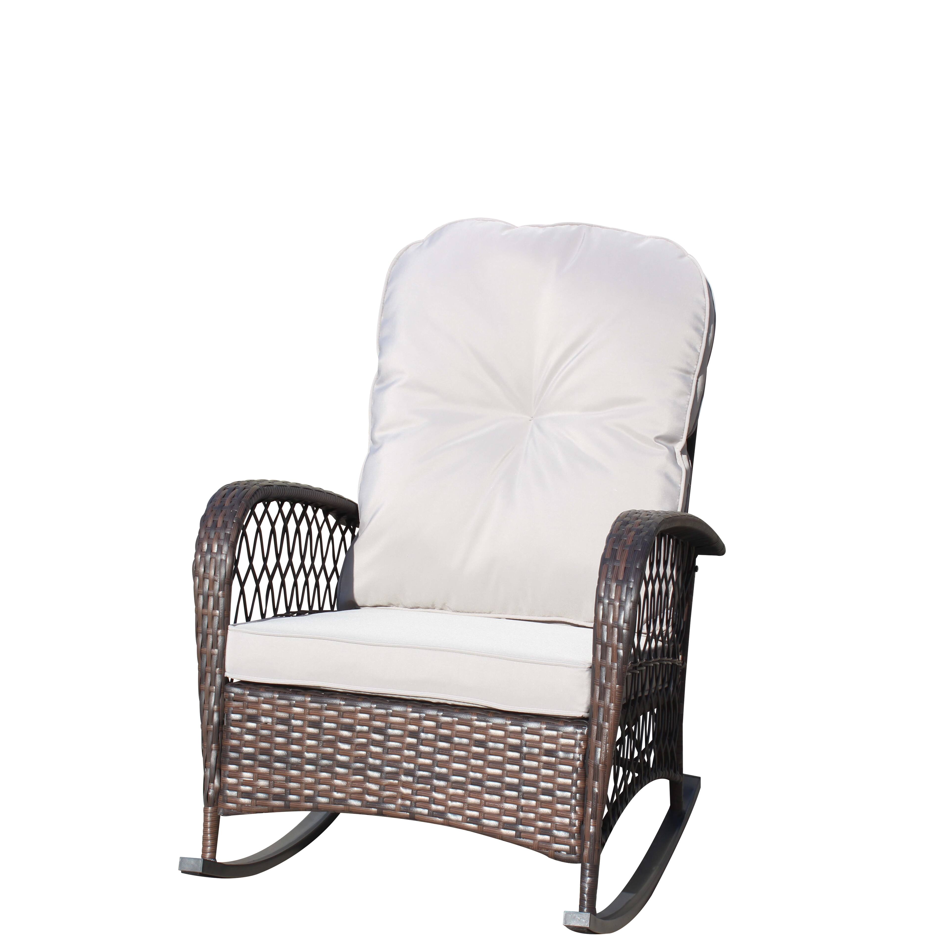 Alt View 9. Tiramisubest - Outdoor Wicker Rocking Chair with Wide Seat,Steel Frame & Thick Cushion for Patio,Garden,Backyard,Grey Cushion - Brown+Gray.