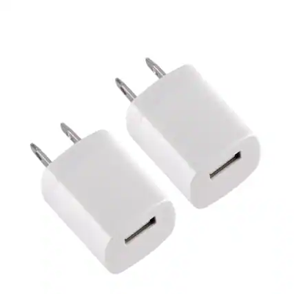 Front. Qixxronics - 2pcs USB Wall Charger, 1A/5V Charger Compatible with iPhone X/8/7/6/6S Plus, Xs Max XR, iPad, Samsung, Android, and More - White.