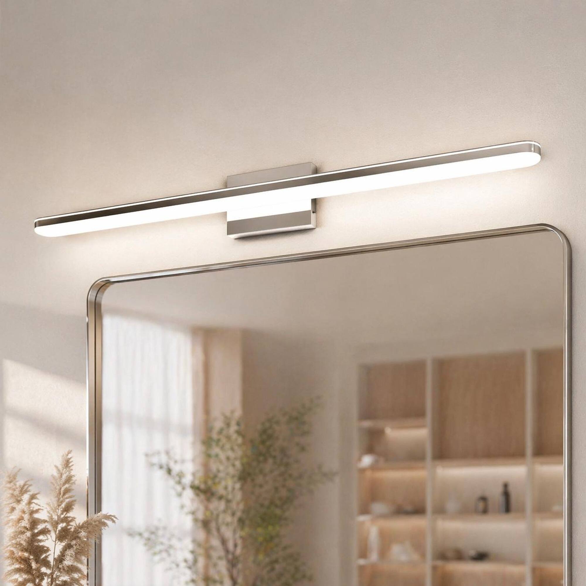 Front. RYHNUYNE - Modern 39-Inch Chrome LED Vanity Light for Bathroom, 24W 6000K Daylight, Dimmable Over-Mirror Fixture.