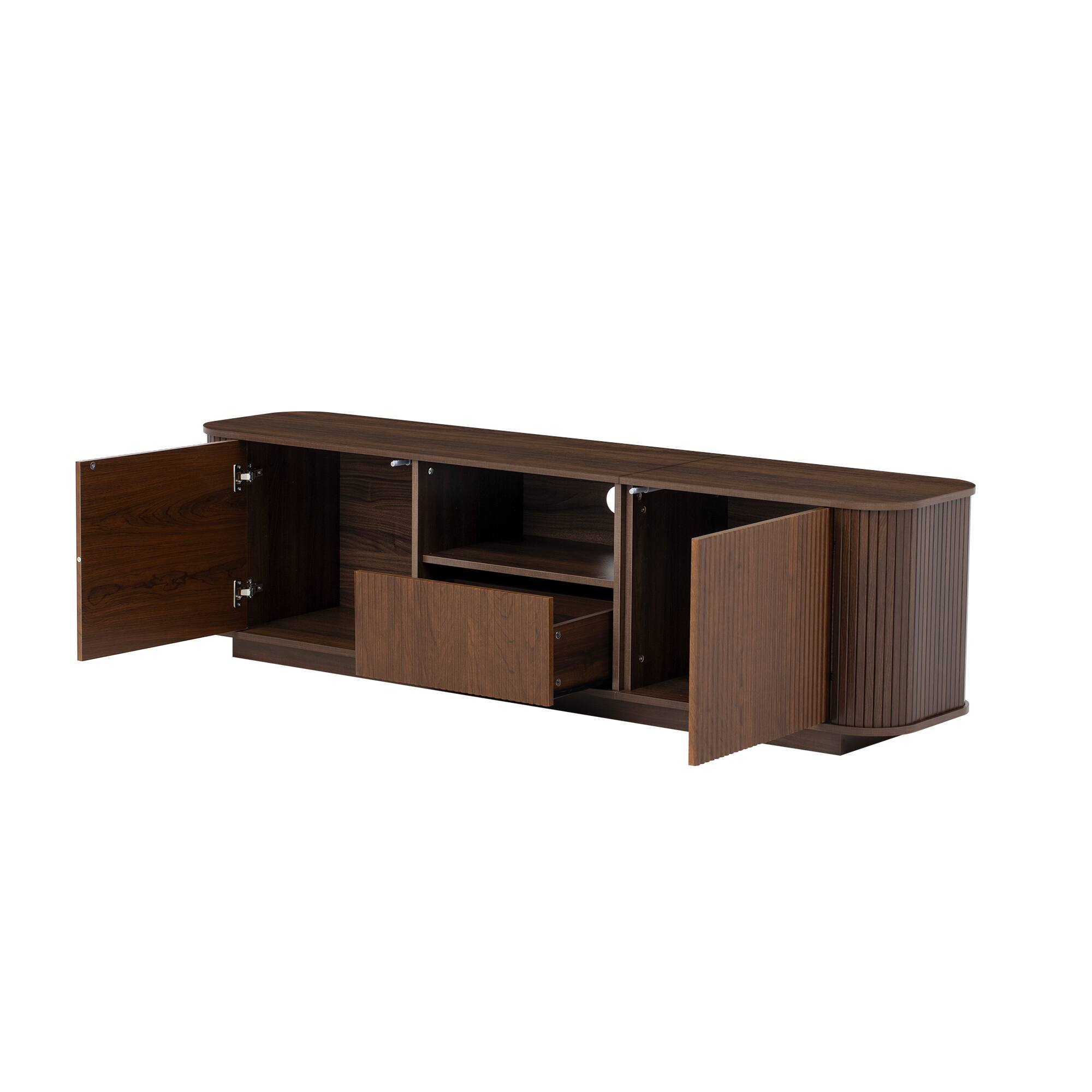Angle. Whisen - 70-Inch Modern TV Stand for TVs up to 80-Inch,Entertainment Media Console with Ample Storage and Cured Corners - Dark Brown.