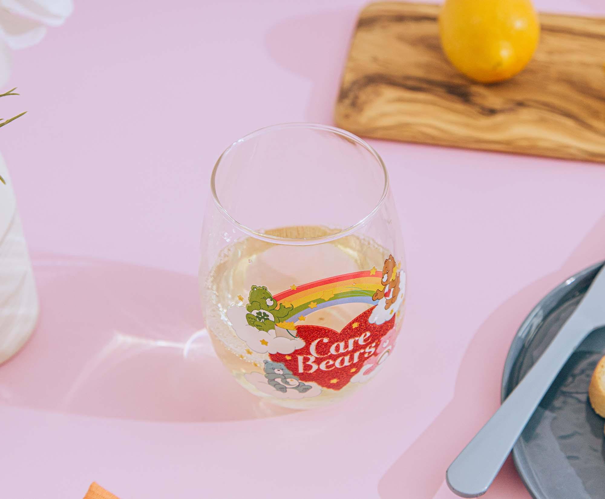 Alt View 2. Silver Buffalo - Care Bears Rainbow Heart Logo Stemless Wine Glass | Holds 20 Ounces - Red.