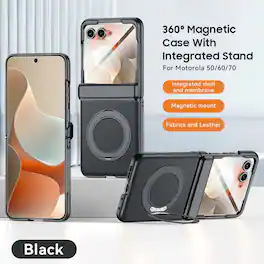 Dteck - For Motorola Razr (2026/2025/2024) Rugged Magnetic Case Built-in Screen Protector , Ring Kickstand Hinge Protect Cover - Black(HD Clear Film)