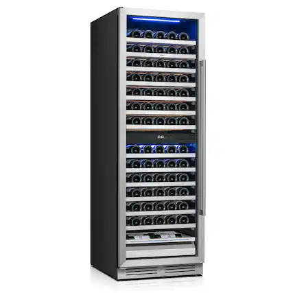 Front. Yeego - 24" Dual Zone Wine Cooler Refrigerator, 154-Bottle Built-In & Freestanding Wine Fridge, Stainless Steel - Stainless Steel.