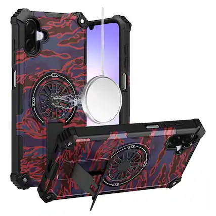 Front. Kitcheniva - Shockproof Rugged Magnetic Circle Stand Phone Case With Tempered Glass For Samsung Galaxy A07 - Multicolor.