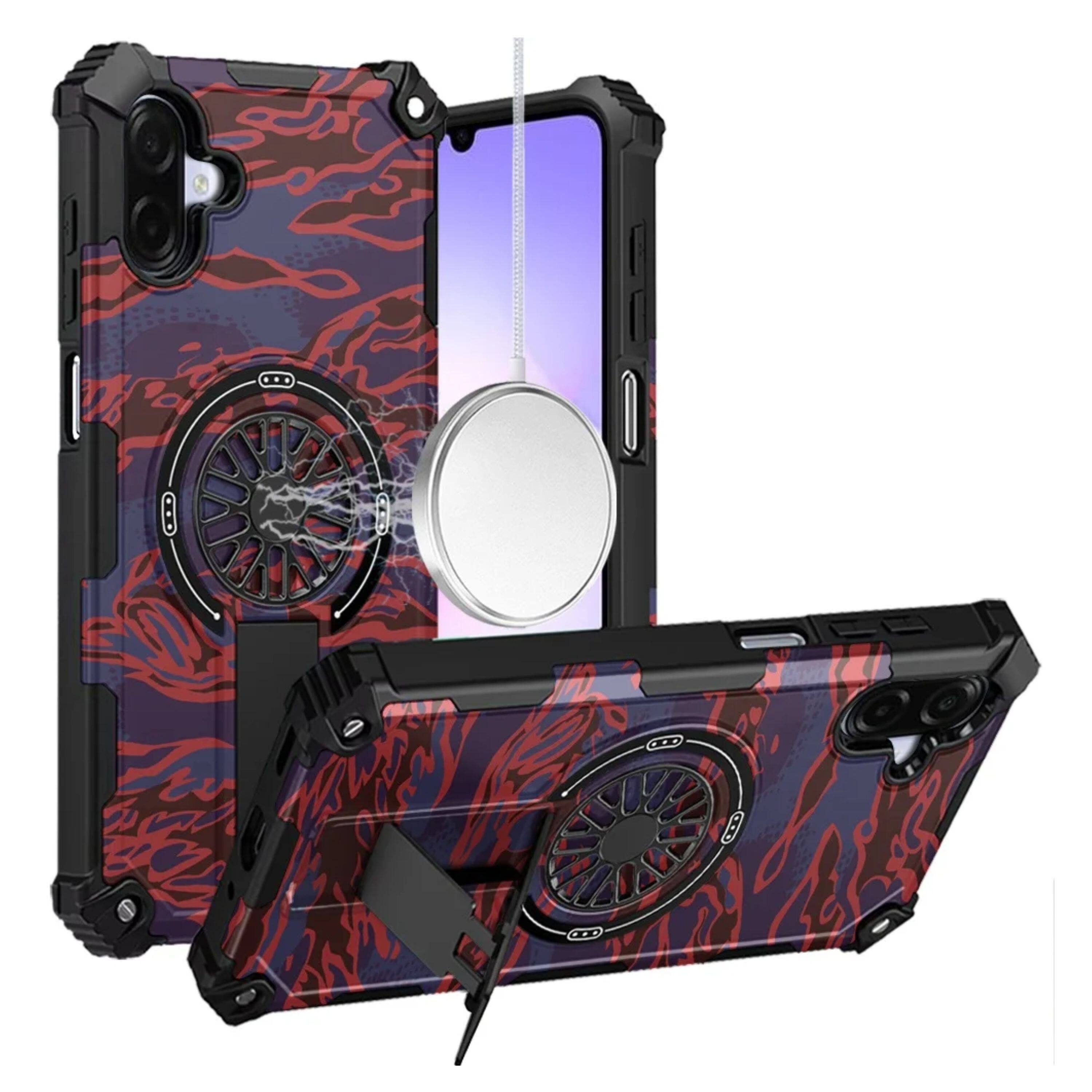Front. Kitcheniva - Shockproof Rugged Magnetic Circle Stand Phone Case With Tempered Glass For Samsung Galaxy A07 - Multicolor.