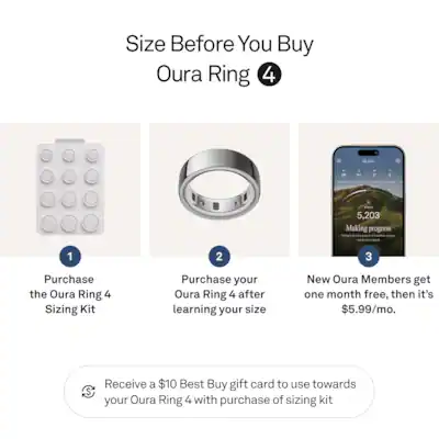 Oura Ring 4 - Smart Ring - Size Before You Buy with Oura Ring 4 Sizing Kit - Size 8 - Silver