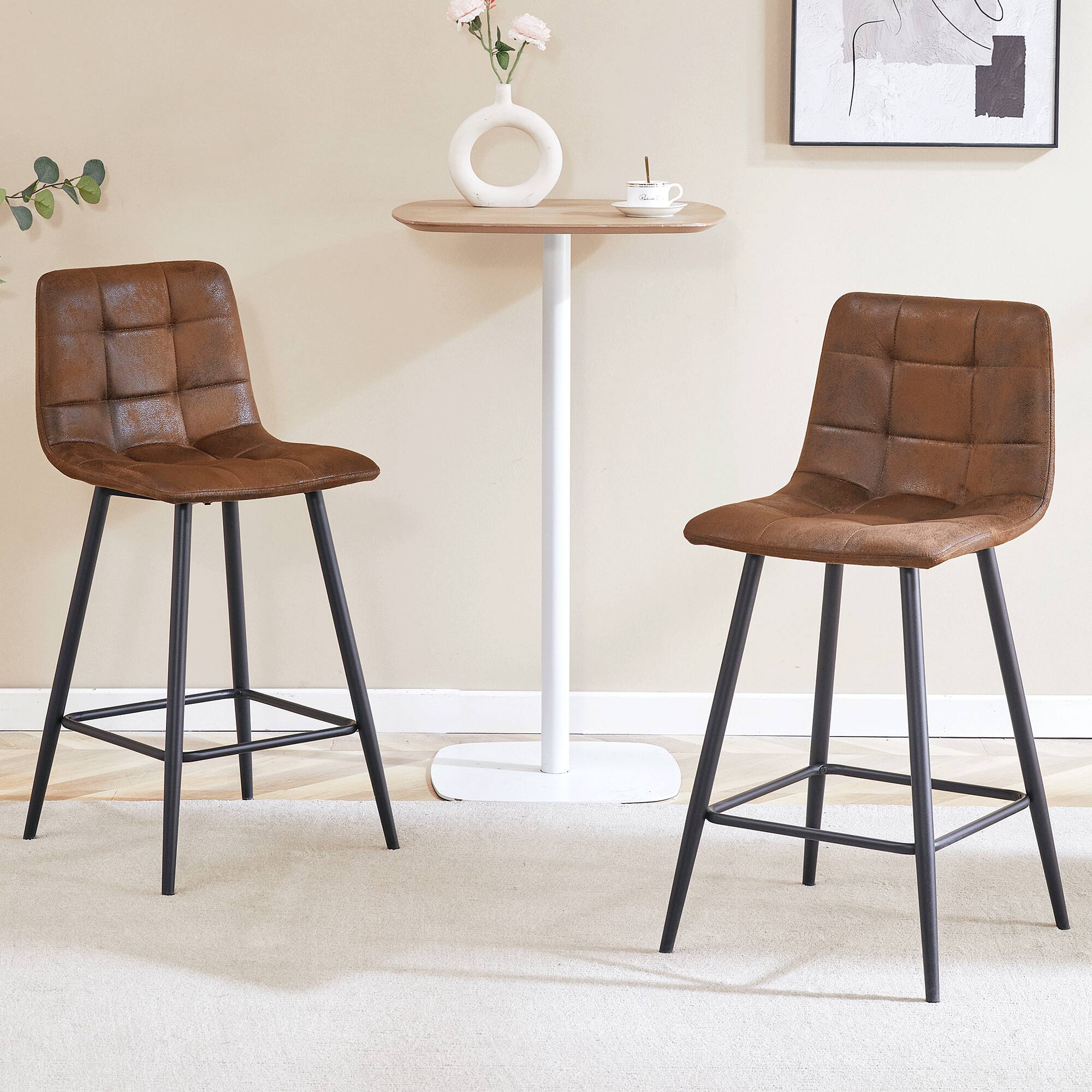 Front. TinyHomie - Brown Techno-Fabric Bar Chair Set - Two Pieces Stable Comfort Thoughtful Design of Rounded Backrest - Brown and Black.