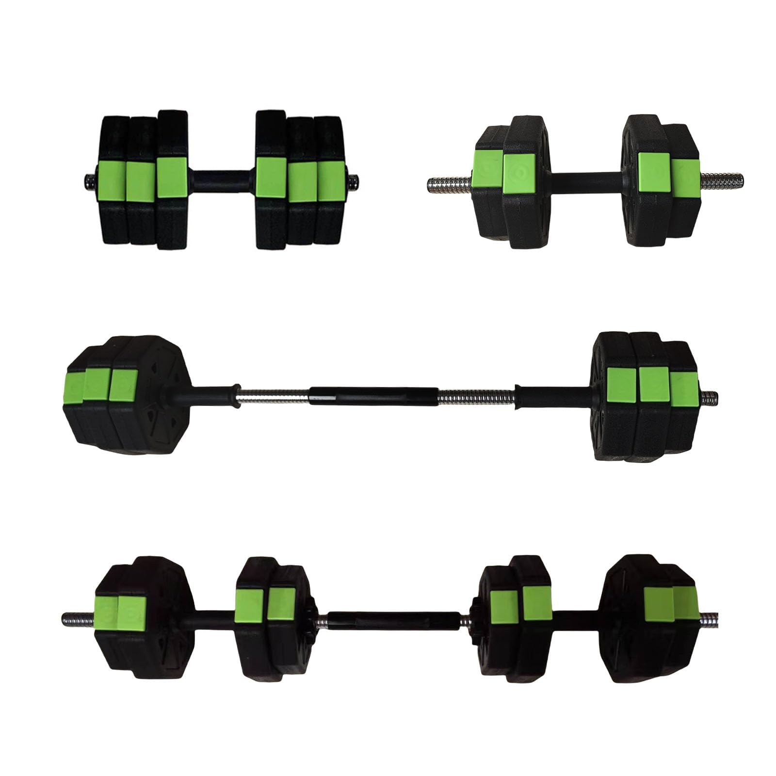 Front. Qeetex - 4-In-1 Adjustable Dumbbell Set 30 Lbs – Converts to Barbell & Kettlebell, Space-Saving Home Gym Weights - Green.
