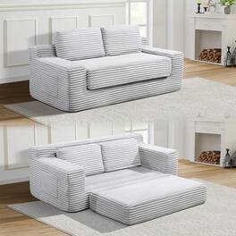 Trinkets Crazed - Corduroy Cloud Loveseat Sofa, 2 in 1 Folding Convertible Sleeper Sofa with Fixed-Shape Frame and 2 Pillows - Gray