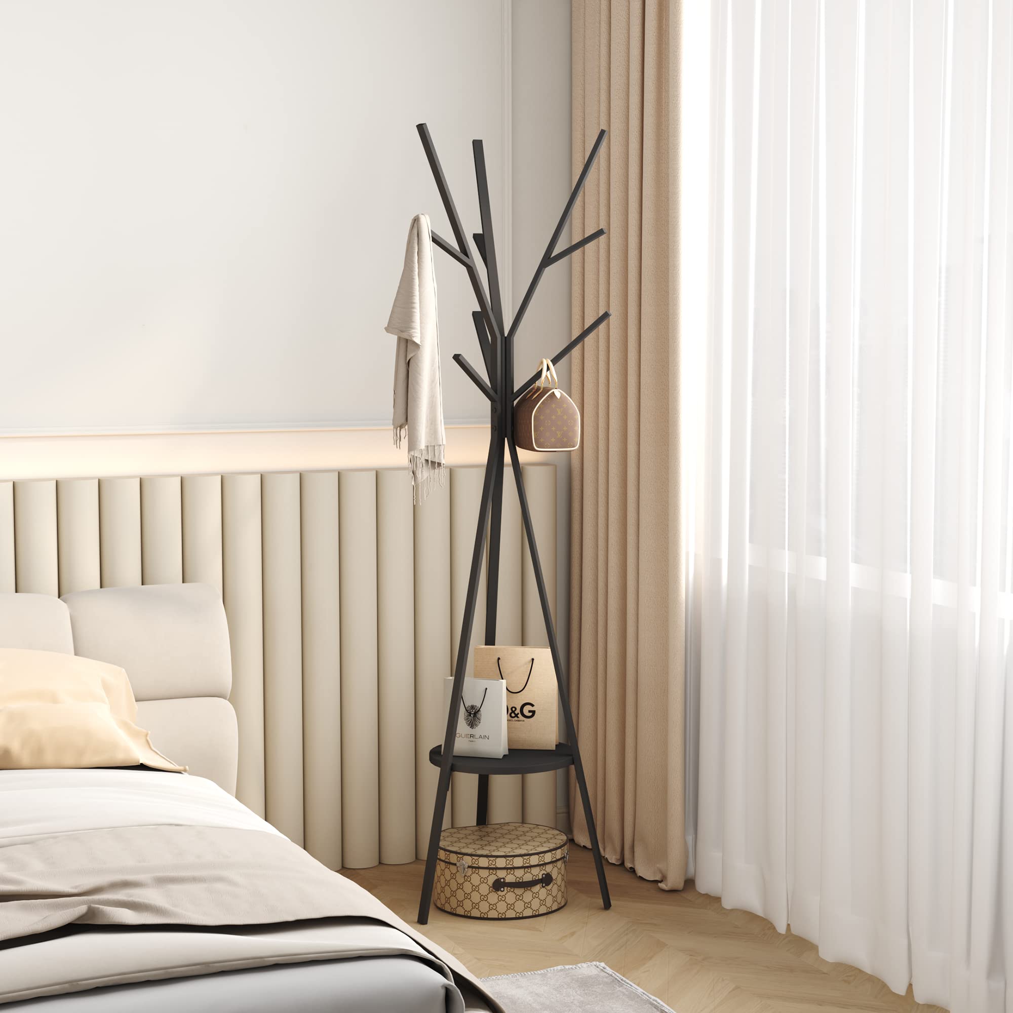 Left. HM 1810 - Coat Rack Hat Stand Free Standing Display Hall Tree Metal Hanger Garment Storage Holder With For Clothes Hats... - Gold.