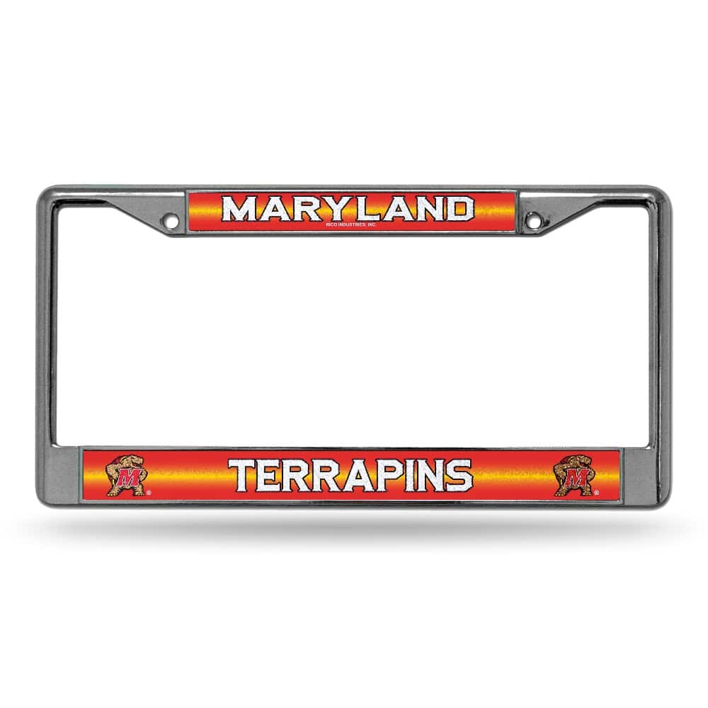 Rico Industries - Maryland Terrapins Standard Size Chrome License Plate Frame - It Sparkles - Multi