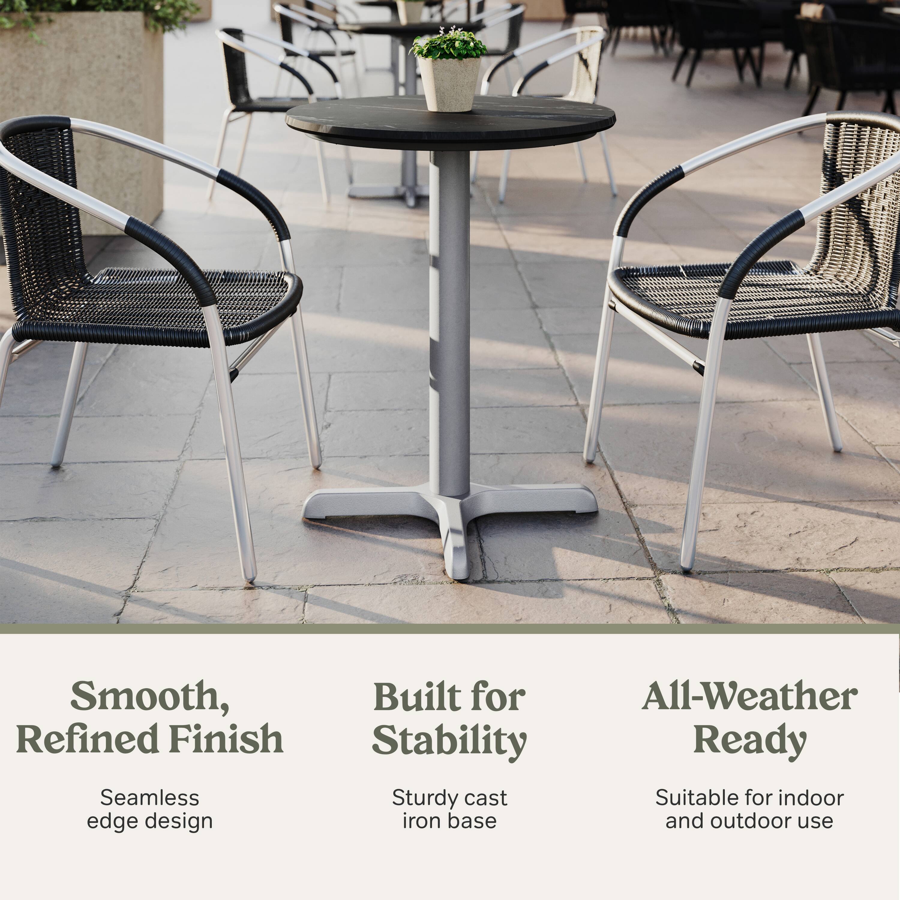 Smooth, Refined Finish  
Seamless edge design  
Built for Stability  
Sturdy cast iron base  
All-Weather Ready  
Suitable for indoor and outdoor use