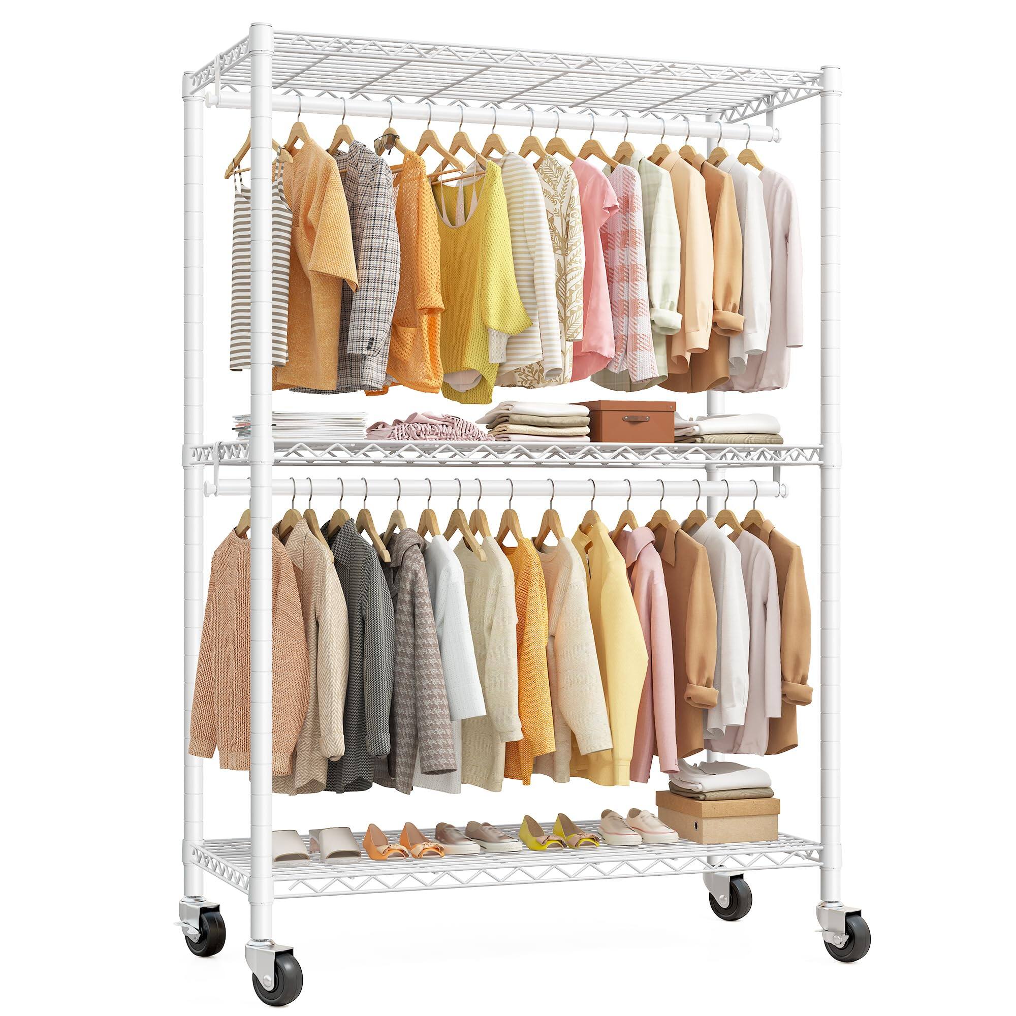 Front. VEGA AUTOMOTIVE - 81" Rolling Heavy-Duty Garment Rack 440 lbs, Adjustable Shelves & Locking Wheels - White.