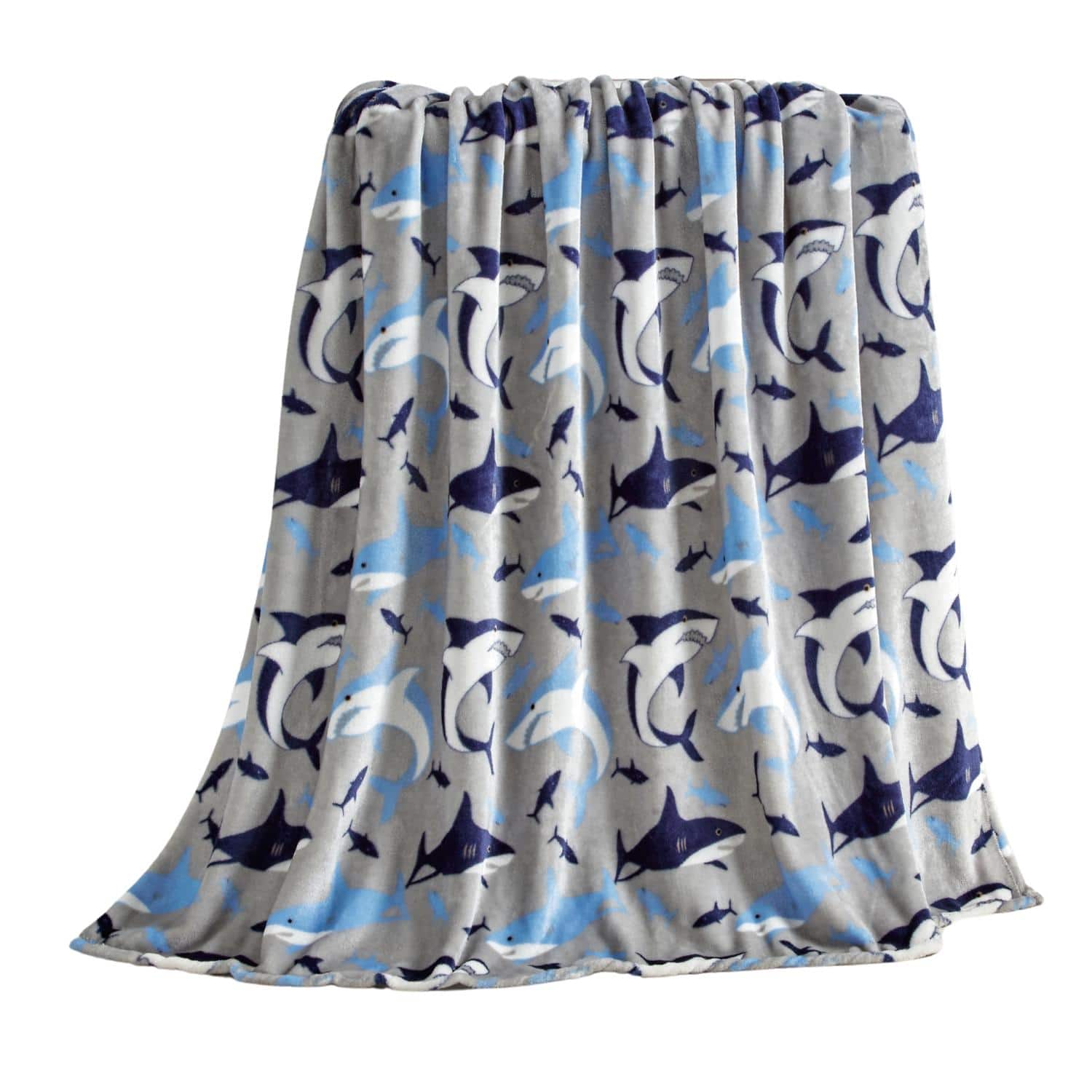 Noble House - Plazatex Shark Plush Decorative All Season Plum Throw Blanket 50" x 60" - Blue