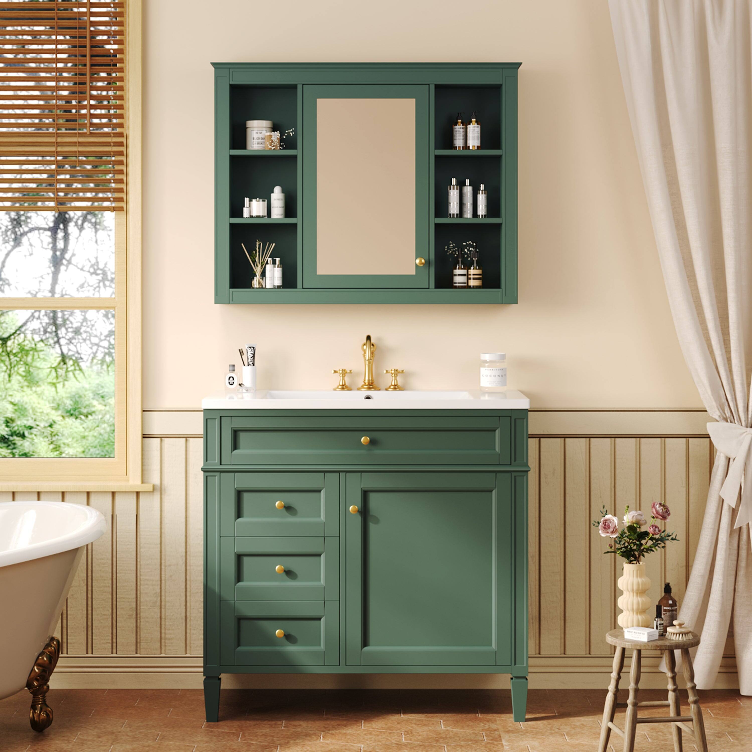 Alt View 1. Boyel Living - 36 Inch Modern Bathroom Vanity Set with Medicine Cabinet Ceramic Sink Green - Green.