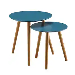 FurniFact - End Table with Wooden Finish - Blue