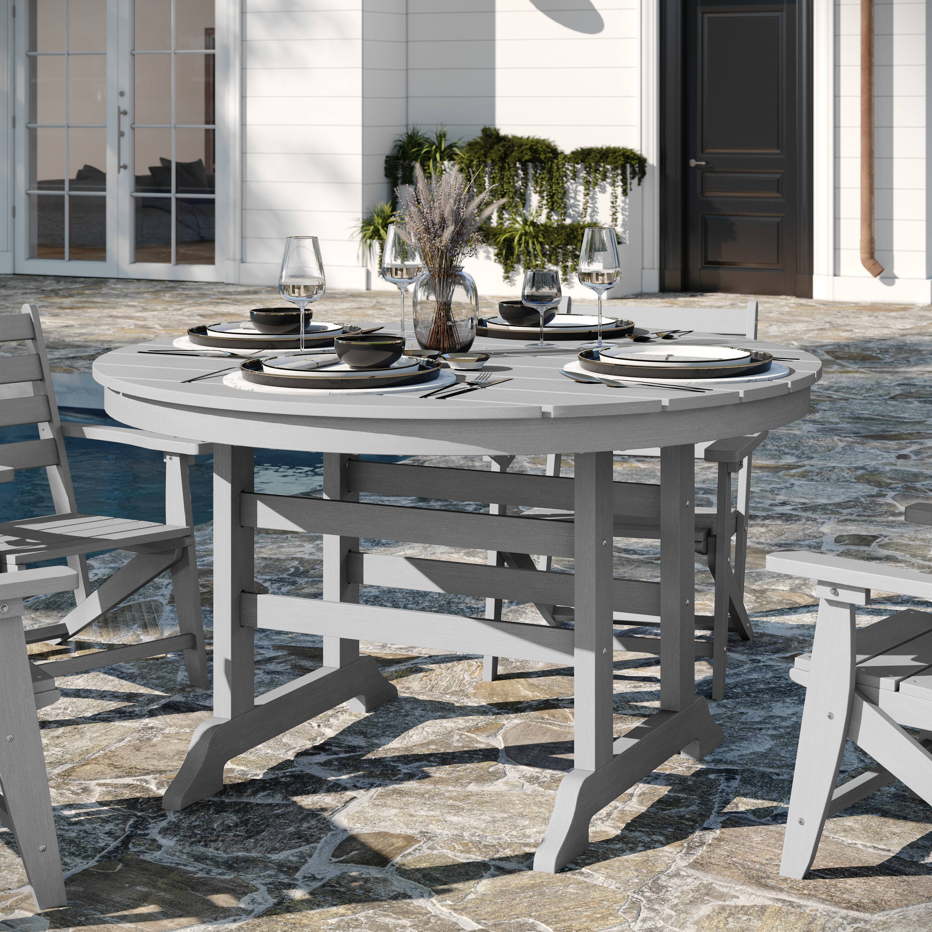 Alt View 1. Flash Furniture - Colonel Commercial Grade Indoor/Outdoor 48" Round Recycled HDPE Adirondack Dining Table for 4 in Gray - Gray.