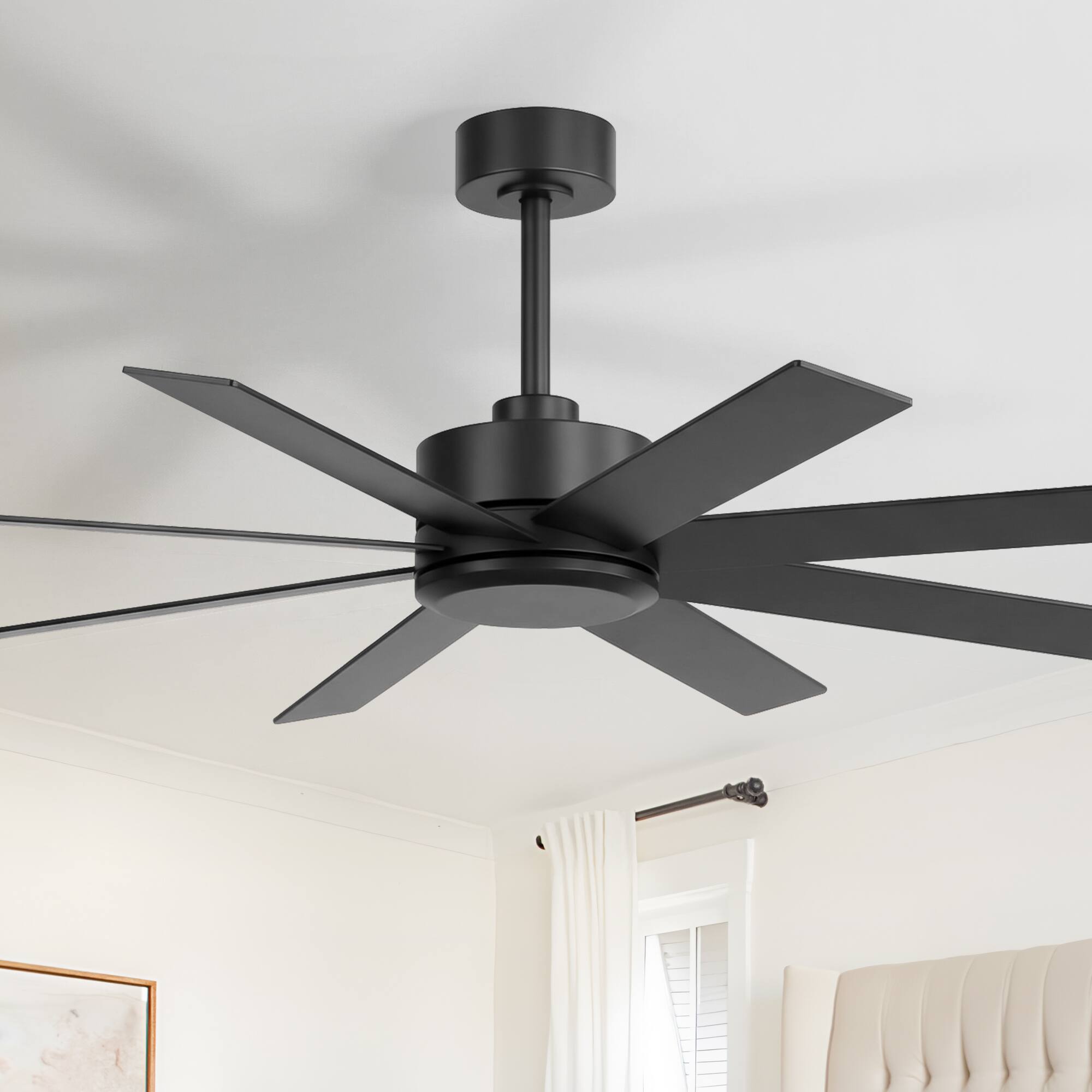 Alt View 1. Breezary - 52-Inch Ceiling Fan without Light, 8 Blades, 6-Speed Remote Control, Downrod Mount, Ultra-Quiet Motor - Black and Walnut.