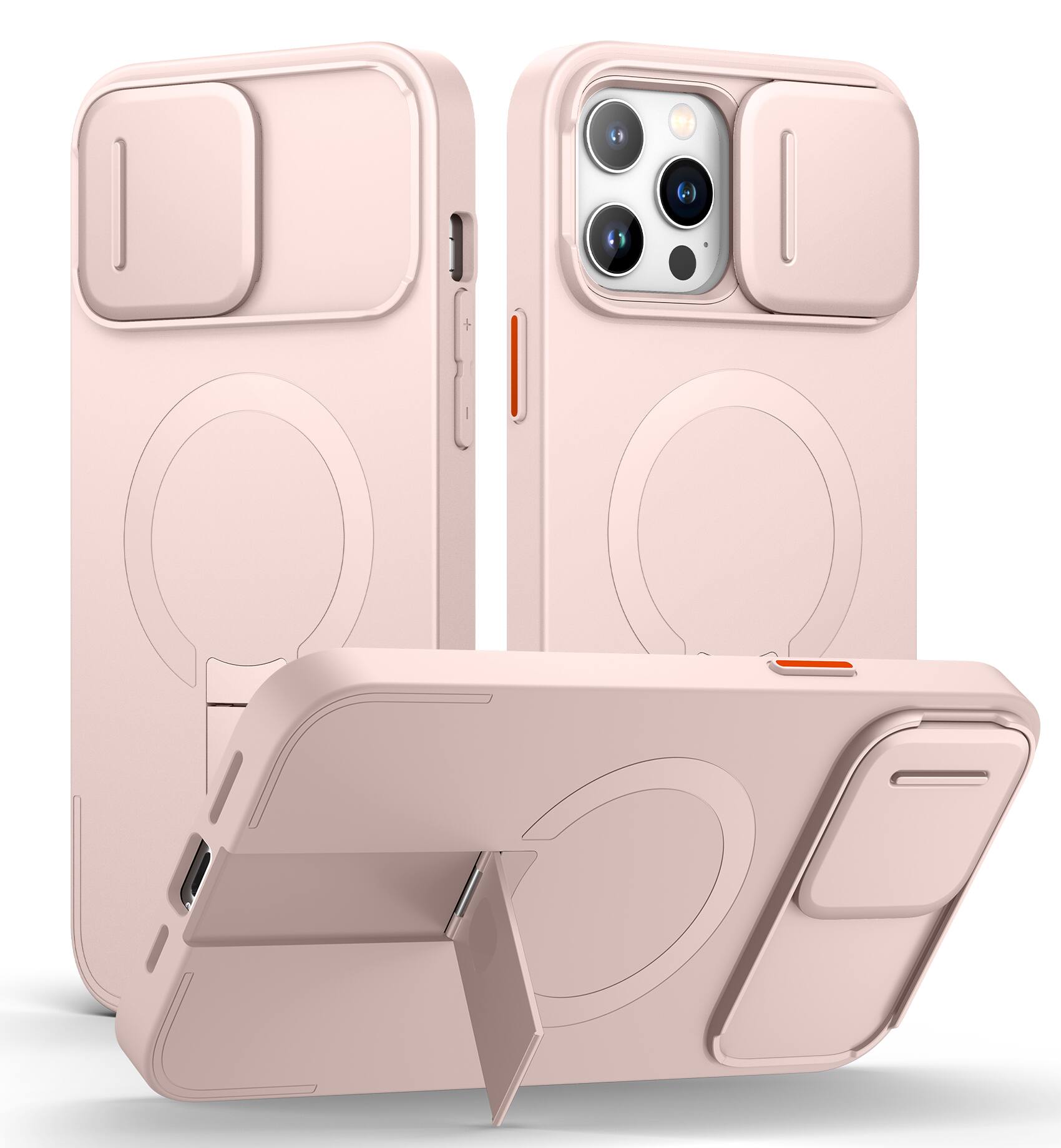 Front. SURITCH - Case for iPhone 13 Pro Max/12 Pro Max with Camera Cover, Compatible with MagSafe, Shockproof Bumper Slim Cover - Sakura Pink.