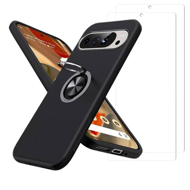 Front. Entronix - Entronix Complete Protection Bundle for Google Pixel 9 Pro XL - 360º Gripstand Case with 2 Screen Protectors - Black.