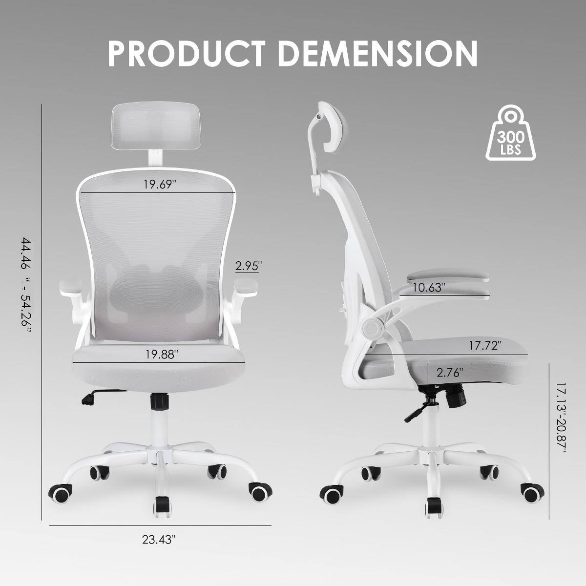 PRODUCT DIMENSION  
300 LBS  
19.69"  
44.46" - 54.26"  
19.88"  
2.95"  
10.63"  
17.72"  
2.76"  
17.13" - 20.87"  
23.43"