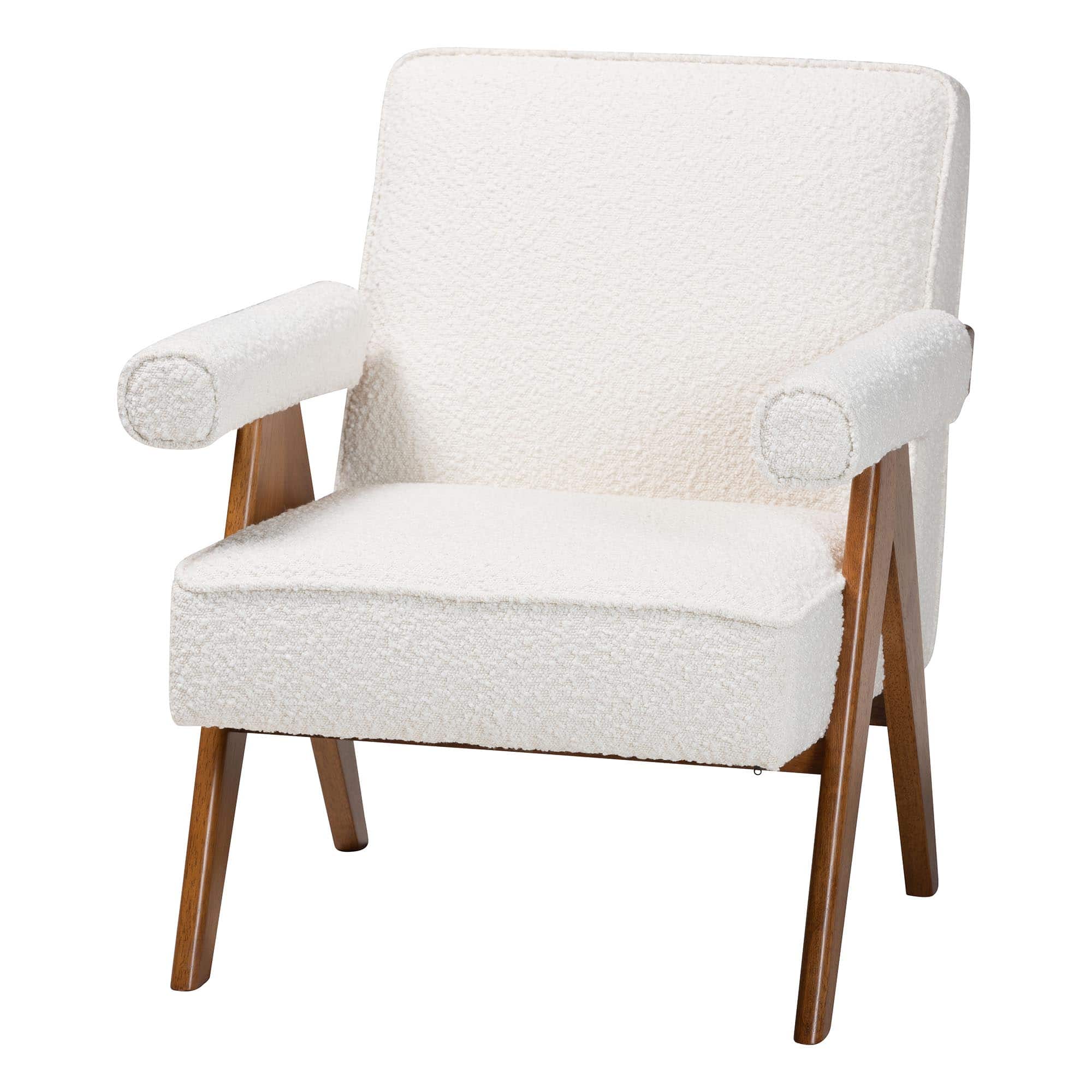 Baxton Studio - Georgina Japandi Boucle and Walnut Wood Accent Chair - Cream/Walnut Brown