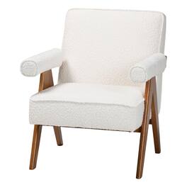 Baxton Studio - Georgina Japandi Boucle and Walnut Wood Accent Chair - Cream/Walnut Brown