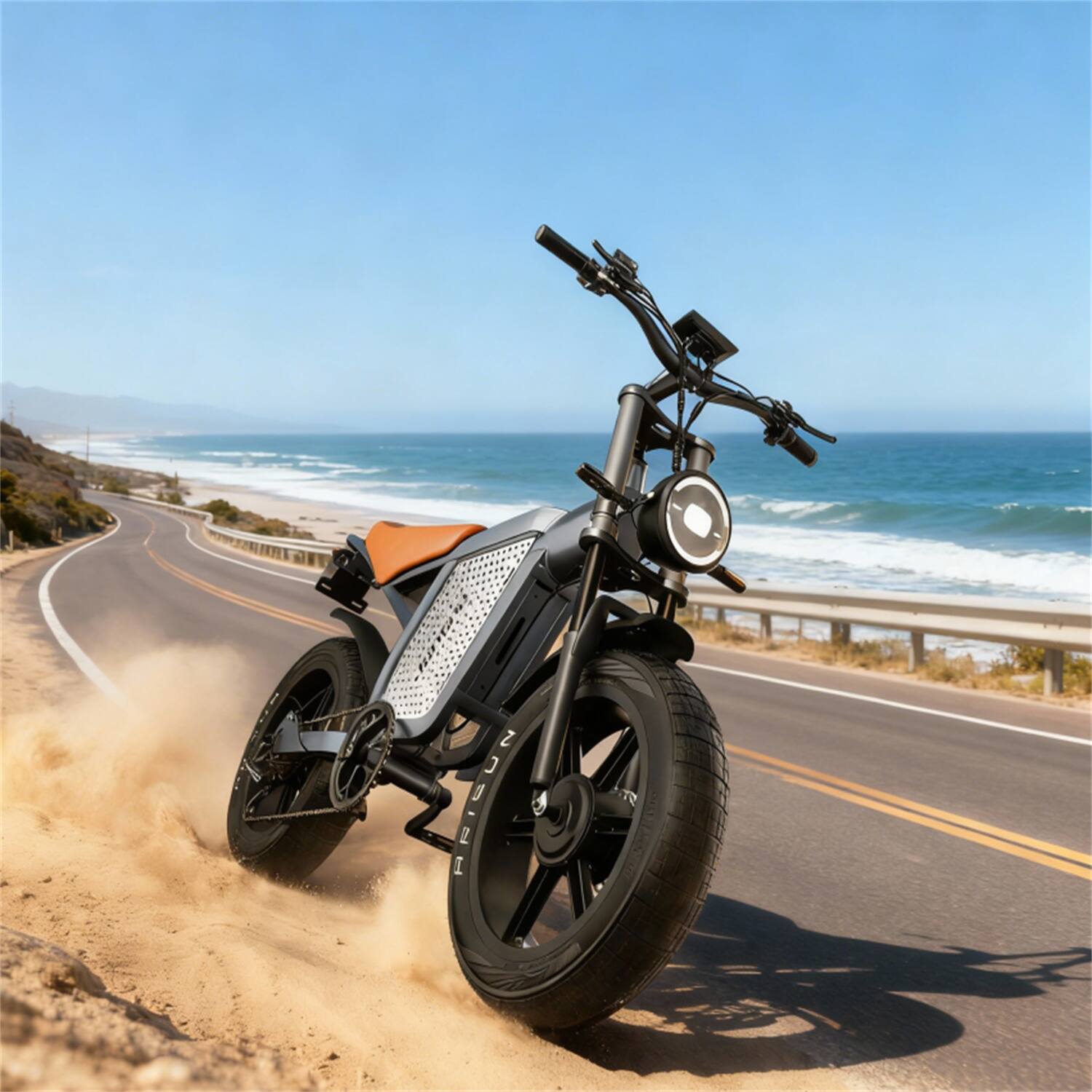 Alt View 4. Forest'nSky - 20" Electric Bike, 1500W Dual Motor, 80-Mile Range, 48V Battery - Gray.