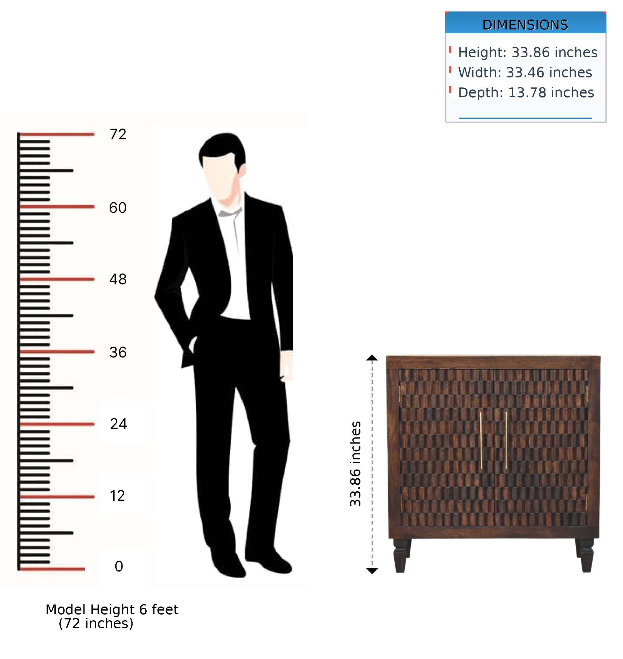 DIMENSIONS  
Height: 33.86 inches  
Width: 33.46 inches  
Depth: 13.78 inches  

Model Height 6 feet (72 inches)