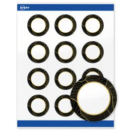 Avery - Round Labels, Black with Gold Pattern, 2" Diameter, Glossy, Black Border with Gold Veins - White