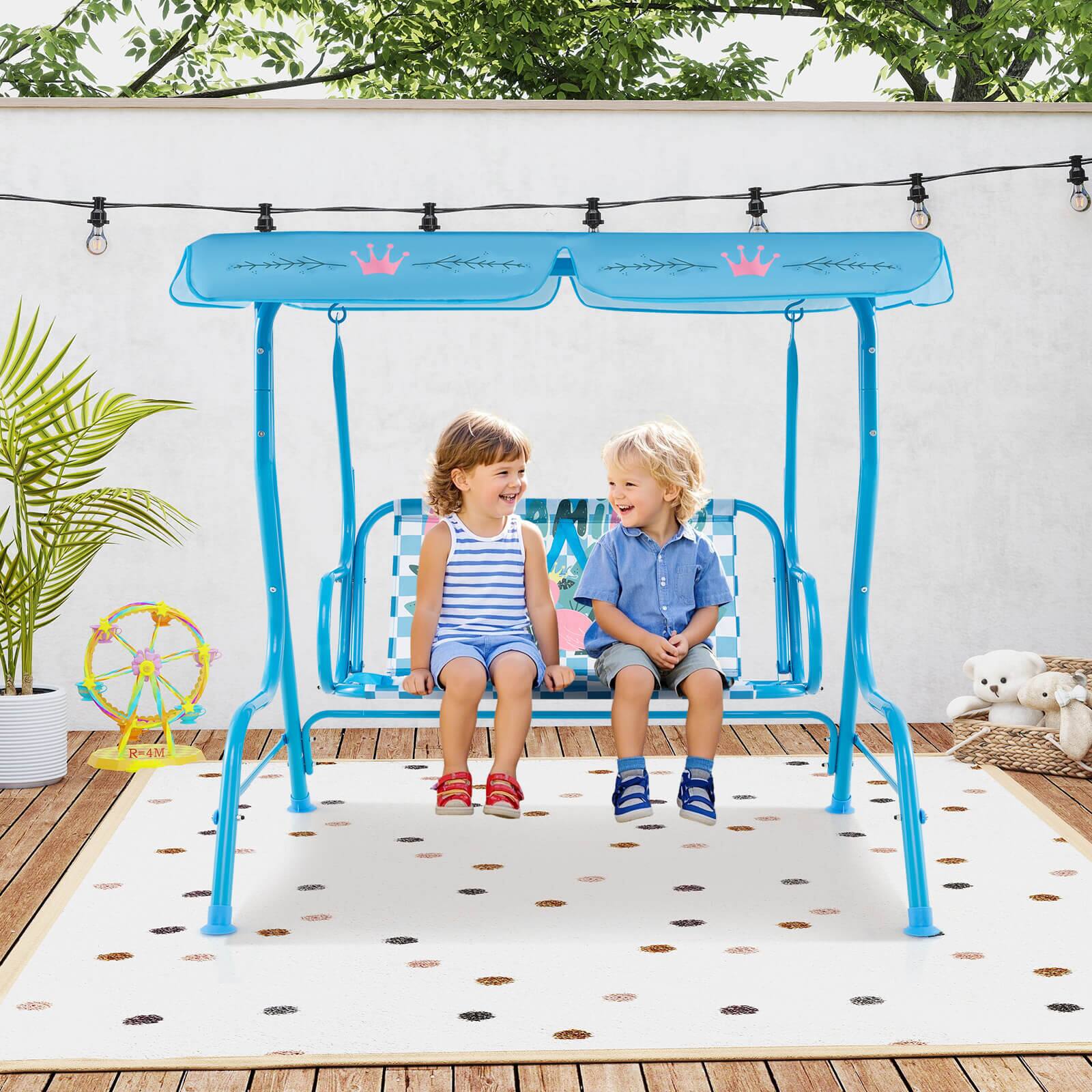Alt View 1. Costway - Costway 2-Seater Toddler Porch Swing Chair with Metal Stand Adjustable Canopy Safety Belts - Navy.