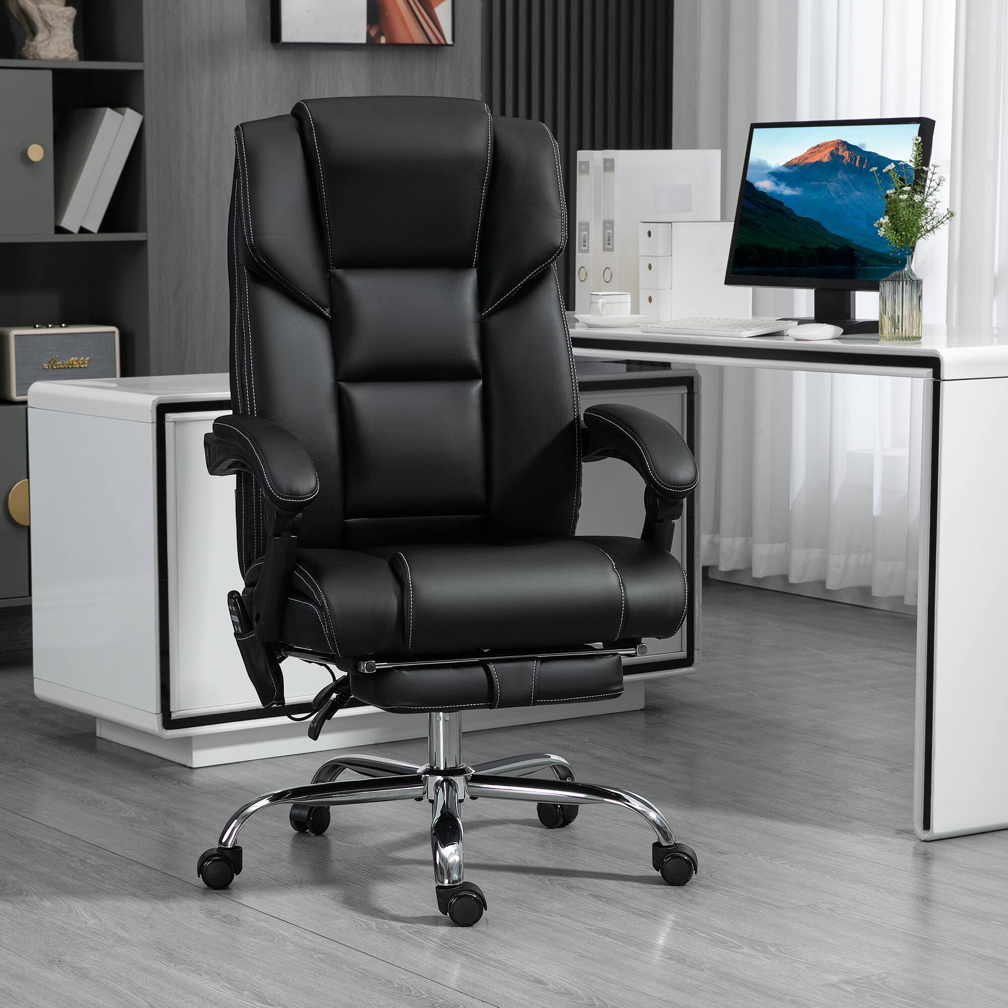 Alt View 1. Vinsetto - ​​Massage Office Chair with 6 Vibration Points, Heated Leather Reclining Computer Chair with Footrest​​ - Black.