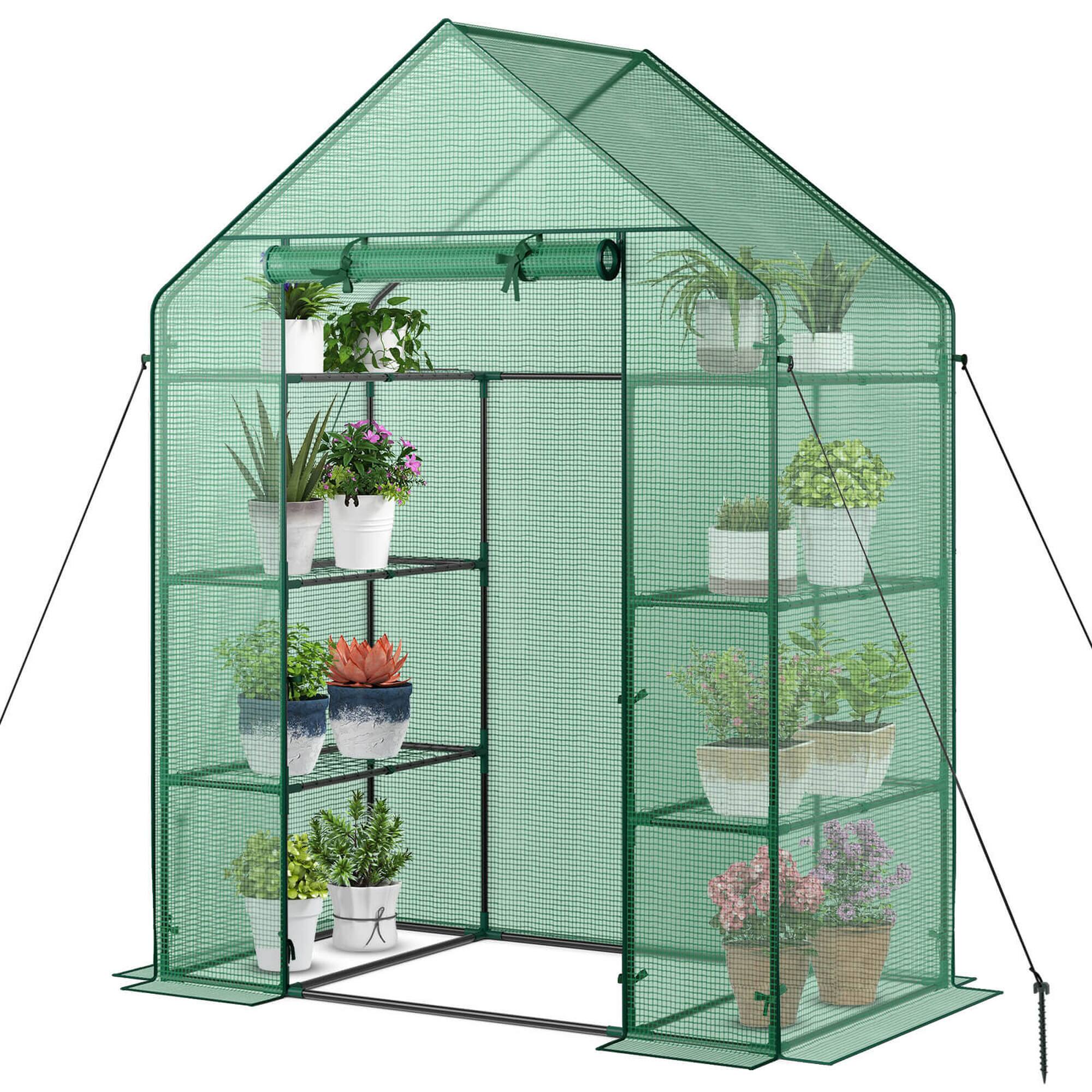 Alt View 9. Costway - Costway Portable Mini Walk In Outdoor 4 Tier 8 Shelves Greenhouse - Green.