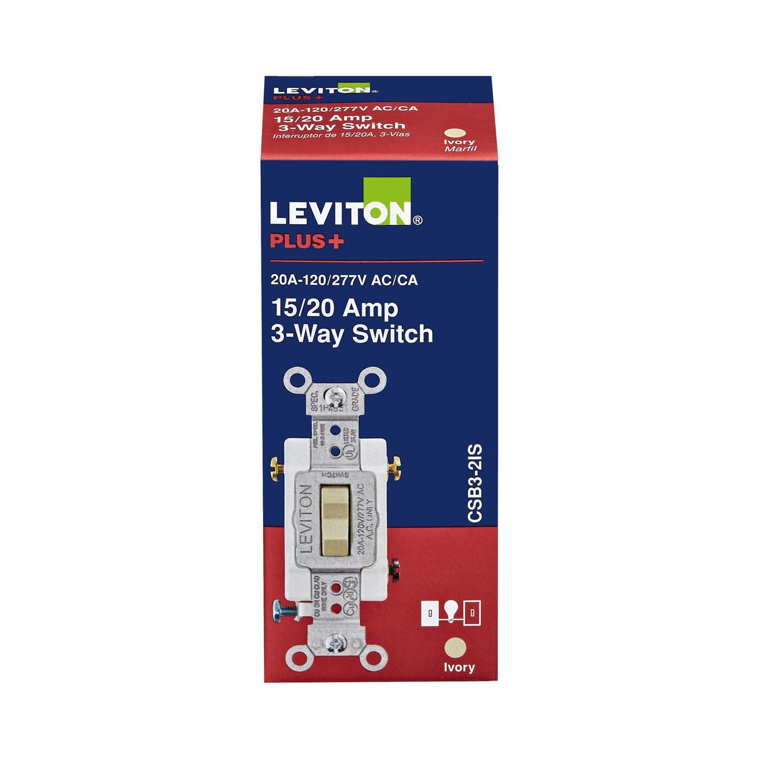 Leviton - 20 amps 3 Way Toggle AC Quiet Switch 1 pk - Ivory