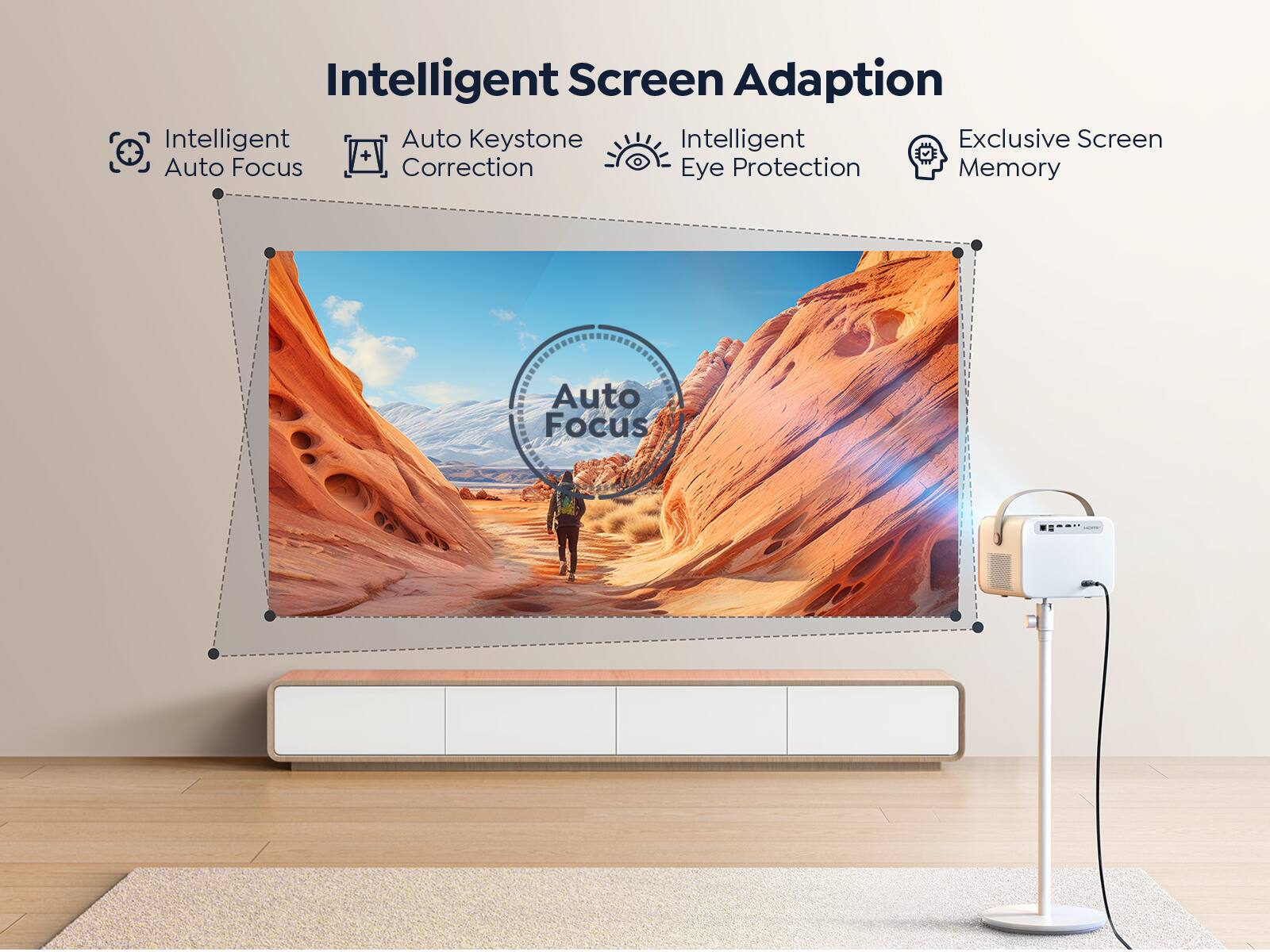 Intelligent Screen Adaptation  
- Intelligent Auto Focus  
- Auto Keystone Correction  
- Intelligent Eye Protection  
- Exclusive Screen Memory