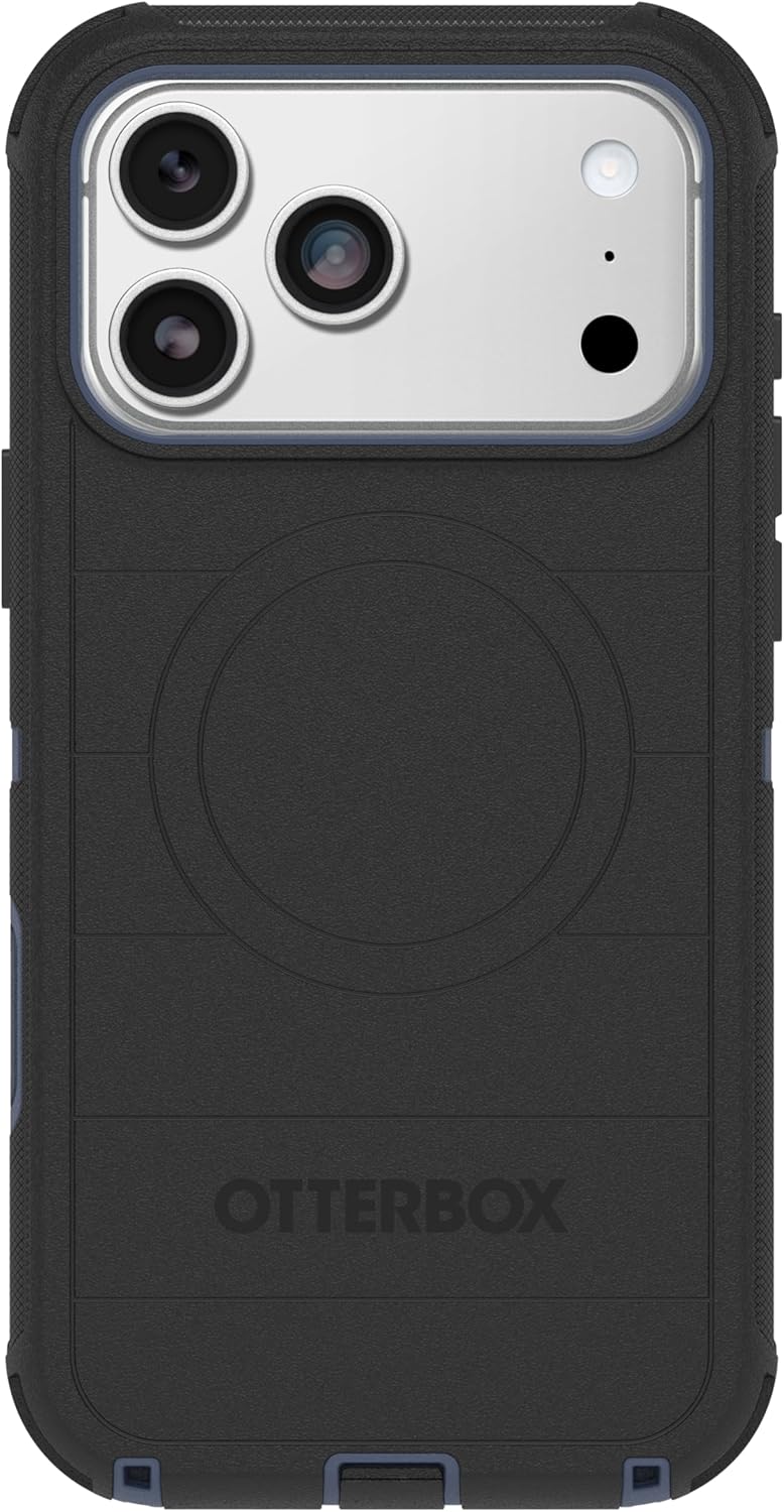 Left. OtterBox - OtterBox - Defender Series Pro Hard Shell for Apple iPhone 17 Pro Max - Black Shadow (Black & Blue).