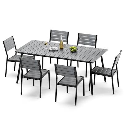 Alt View 10. Crestlive Products - Crestlive Products Water Proof 7/9/11pc Patio Dining Set Aluminum Frame Rectangle Table Stackable Stationary Chairs - Gray-7PC.