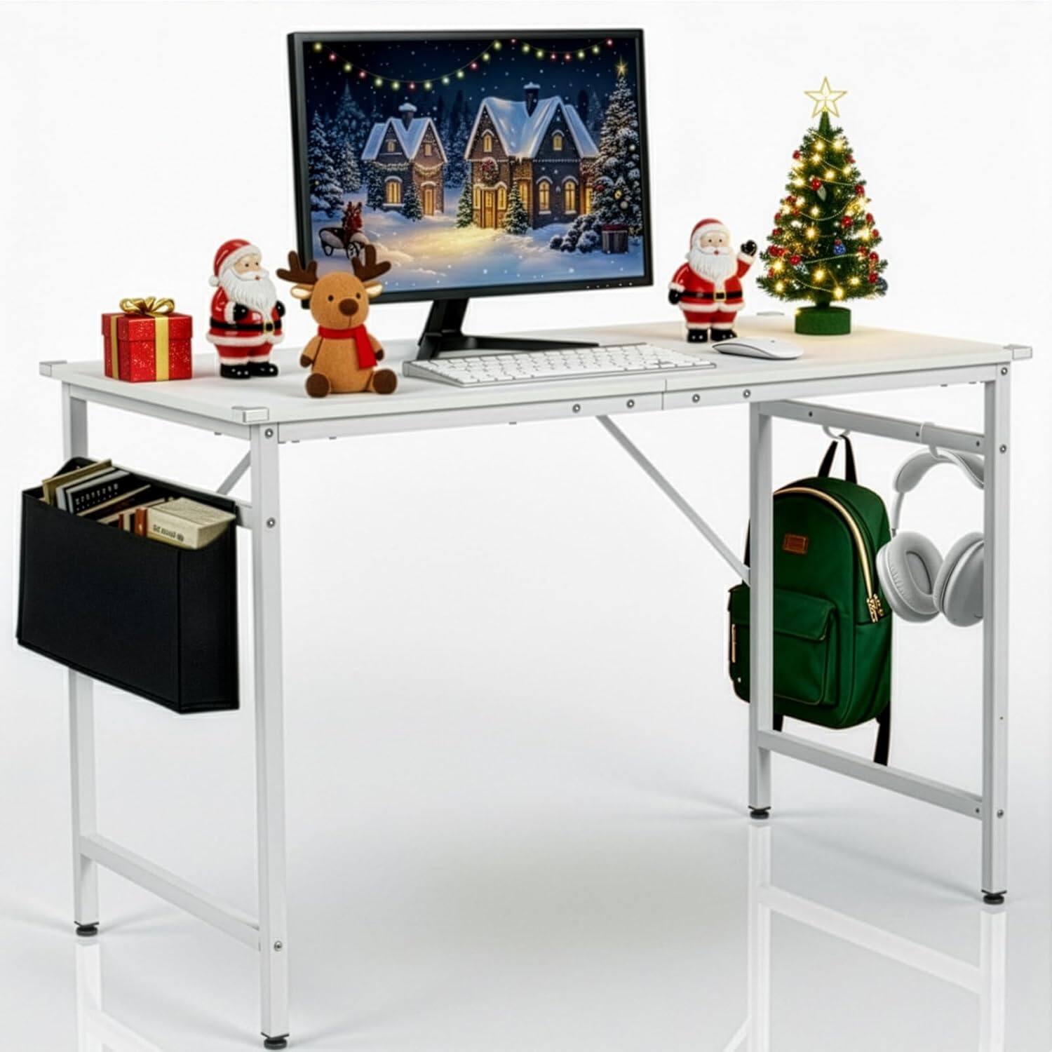 Alt View 6. Winado - Simple Computer Office Gaming Desk with Side Fabric Drawer & Hook Writing Desk Work Desk for Home Bedroom Living Room - White-47inch.
