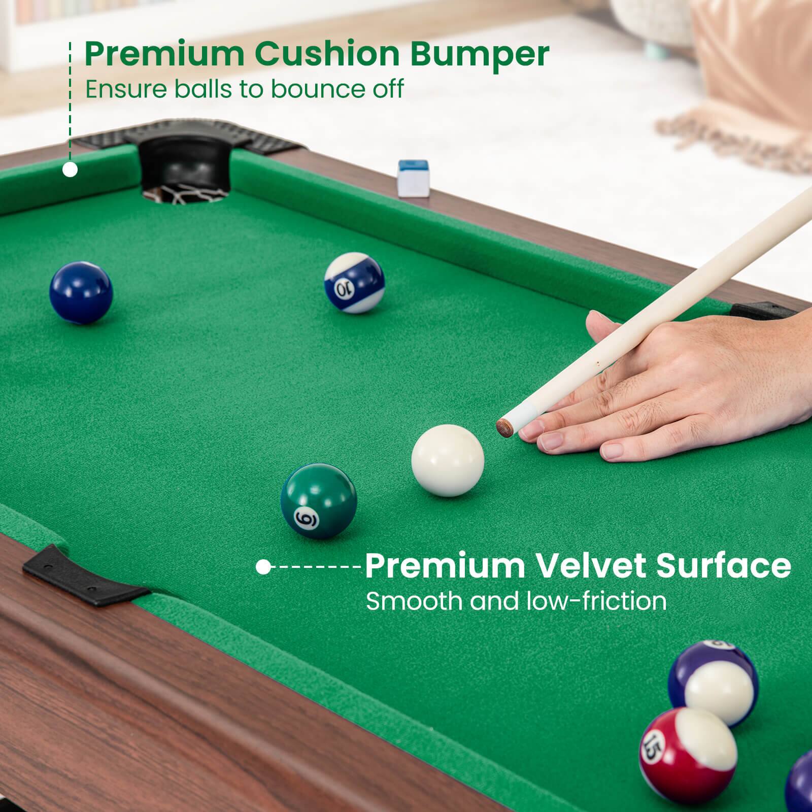 Premium Cushion Bumper: Ensure balls to bounce off.
Premium Velvet Surface: Smooth and low-friction.
