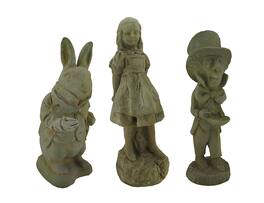Zeckos - 3 Pc. Adventures in Wonderland Alice White Rabbit & Mad Hatter Statue Set-CEMENT - Green
