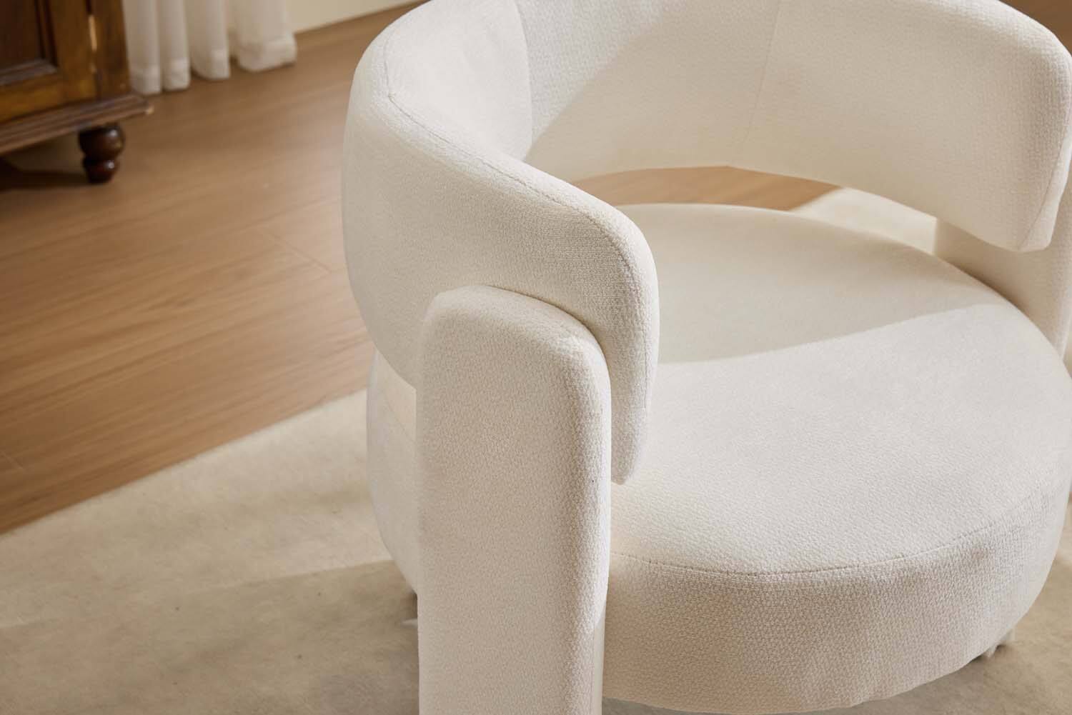 Back. Forest'nSky - Modern Office Chair in Green Boucle Fabric - Contemporary Upholstered Armchair for Desk & Lounge,White - Ancient White.