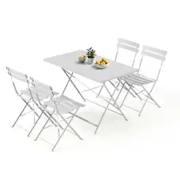 U-HOMY - 5-Piece Bistro Set, Foldable Patio Dining Set, Rust-Resistant, Lightweight, Easy to Clean for Balcony, Garden, Pool - White