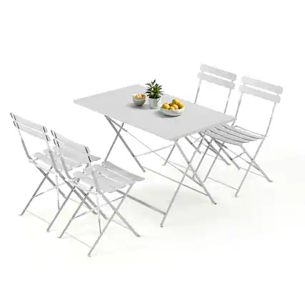 Front. U-HOMY - 5-Piece Bistro Set, Foldable Patio Dining Set, Rust-Resistant, Lightweight, Easy to Clean for Balcony, Garden, Pool - White.