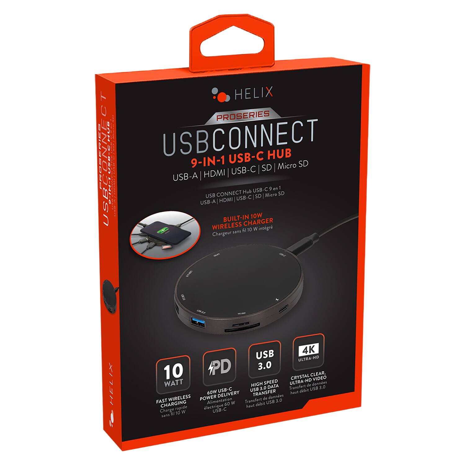HELIX CT PROSERIES PROSERIES USB-CONNECT USB-C HUB 9-IN-1 SD Micro SD USB CONNECT HDMI USB-C USB-A 9 en - BP | USB-A USB CONNECT HDMI USB-C duh USB-C SD | Micro SD 811 10W BUILT-IN CHARGER WIRELESS 10 W intgr Chargeur EA HEL USB 4K ULTRA-HD 4PD 3.0 10 CRYSTAL CLEAR. VIDEO WATT HIGH SPEED ULTRA.HD de donneus 3.0 DATA Transfert USE 6OW USB-C USB debit DELIVERY TRANSFER haui WIRELESS POWER de donnes FAST Almentation Ww Transfort USB 3.0 CHARGING repide lectrique 60 haut dibi Charge 10 W UB-C sans P