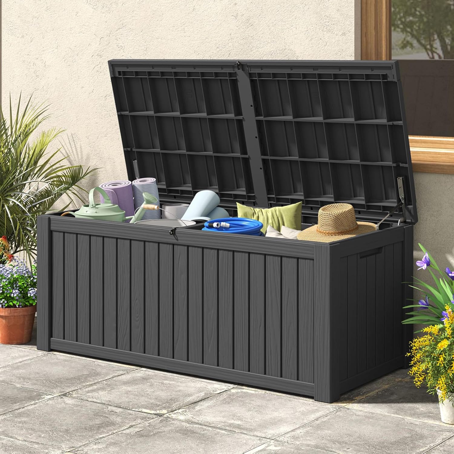 Angle. Yardgrace - 190 Gal. Resin Deck Box Outdoor Waterproof Storage Lockable UV Resistant for Patio Furniture Garden Tools Pool Supplies - black.