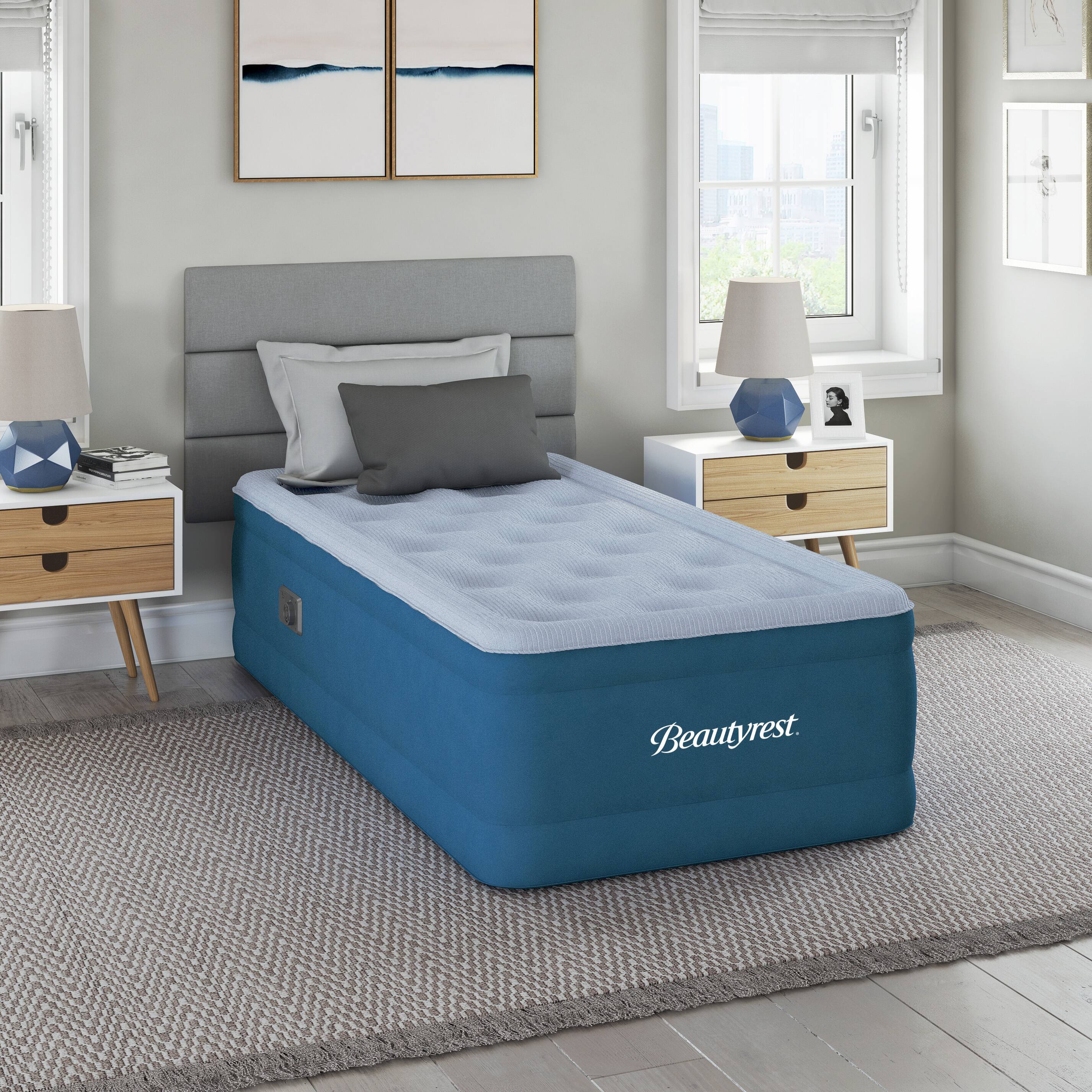 Alt View 1. Beautyrest - 20" Sensair Air Mattress, Built-in Pump, Cooling Top, 750 lb Capacity-Twin - Gray/Blue.