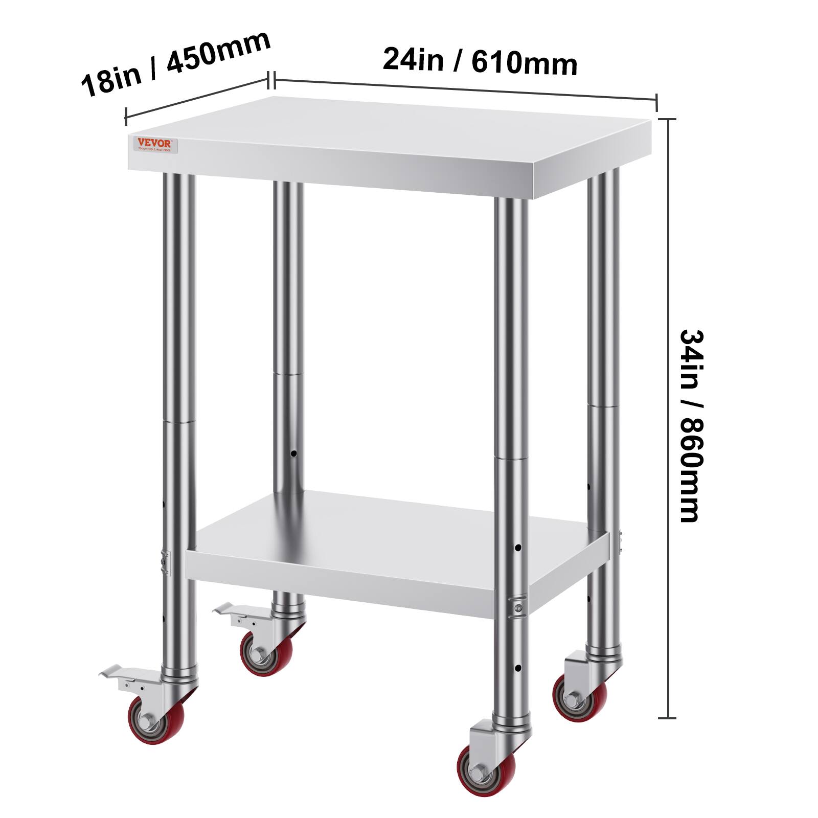 18in / 450mm  
24in / 610mm  
34in / 860mm