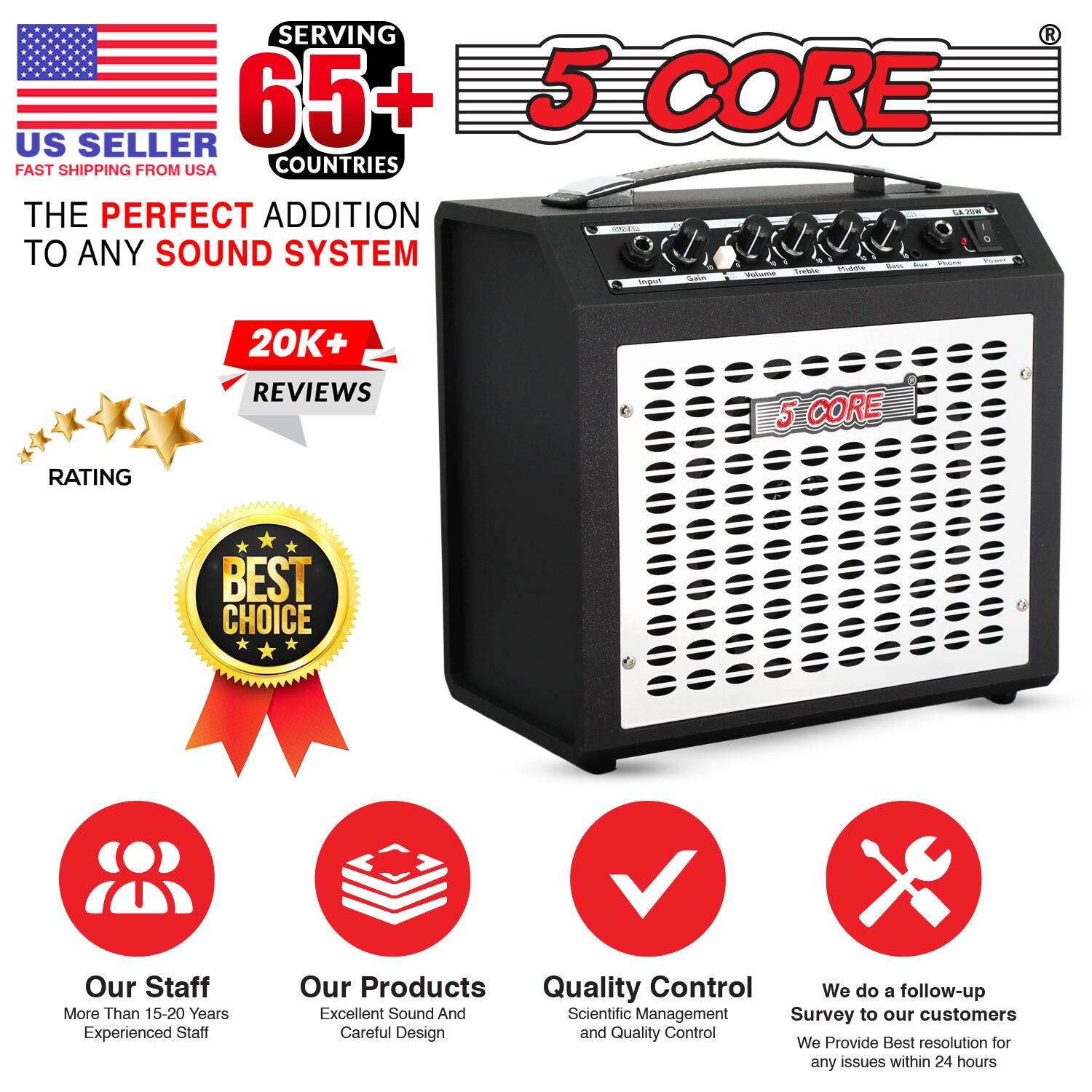 **US SELLER**  
FAST SHIPPING FROM USA  

**SERVING 65+ COUNTRIES**  

**5 CORE**  

**THE PERFECT ADDITION TO ANY SOUND SYSTEM**  

**20K+ REVIEWS**  
**5 CORE RATING**  
**BEST CHOICE**  

**Our Staff**  
More Than 15-20 Years Experienced Staff  

**Our Products**  
Excellent Sound And Careful Design  

**Quality Control**  
Scientific Management and Quality Control  

**We do a follow-up Survey to our customers**  
We Provide Best resolution for any issues within 24 hours